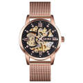 Skmei 9199 Stainless Steel Mechanical Watch with Skeleton Dial Rose Gold