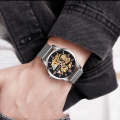 Skmei 9199 Stainless Steel Mechanical Watch with Skeleton Dial Rose Gold