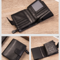 Bifold Multi-Card Leather Wallet with Pop-Up Card Holder and Coin Zip Closure