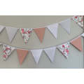 Roses with Silver Stripes, White Anglaise and Dusty Pale Pink Bunting Banners | Large Flags