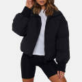 Casual Padded Full Zip Stand Collar Puffer Jackets Black
