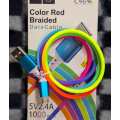 Multicoloured Braided Data Cable - USB to Micro USB 5V 2.4A