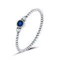 S925 Sterling Silver Dark Blue Zircon Platinum Plated Twist Texture Women Ring, Size:7