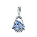 S925 Sterling Silver Flower Basket Blue Flowers Pendant DIY Bracelet Necklace Accessories