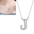 Women Fashion S925 Sterling Silver English Alphabet Pendant Necklace, Style:J