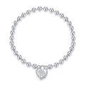 S925 Sterling Silver Heart-shaped Punk Beads Women Bracelet Jewelry, Size:19cm