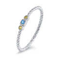 S925 Sterling Silver Colorful Stone Love Women Ring, Size:8(Yellow+Blue)