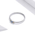 S925 Sterling Silver Colorful Stone Love Women Ring, Size:8(Yellow+Blue)