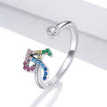 S925 Sterling Silver 26 English Letters Colorful Zircon Women Open Ring, Style:A