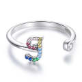 S925 Sterling Silver 26 English Letters Colorful Zircon Women Open Ring, Style:J