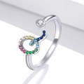 S925 Sterling Silver 26 English Letters Colorful Zircon Women Open Ring, Style:Q
