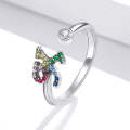 S925 Sterling Silver 26 English Letters Colorful Zircon Women Open Ring, Style:X