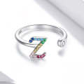 S925 Sterling Silver 26 English Letters Colorful Zircon Women Open Ring, Style:Z