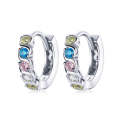 S925 Sterling Silver Shining Colorful Zircon Ear Buckle Women Earrings(Silver)