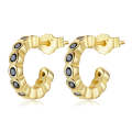 S925 Sterling Silver Geometric Simple Fashion Ear Studs Women Earrings, Color:Black Zircon Gold