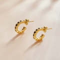 S925 Sterling Silver Geometric Simple Fashion Ear Studs Women Earrings, Color:Black Zircon Gold