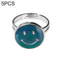 5 PCS Temperature Sensitive Discoloration Adjustable Open Ring(Round Smiley)