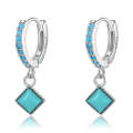 S925 Sterling Silver Rhombus Turquoise Women Earrings