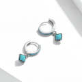 S925 Sterling Silver Rhombus Turquoise Women Earrings