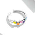 S925 Sterling Silver Color Dripping Circle Women Open Ring