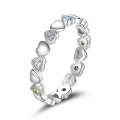 S925 Sterling Silver Rainbow Heart Women Ring, Size:7