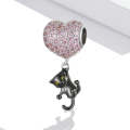 S925 Sterling Silver Heart Balloon Little Black Cat Pendant DIY Bracelet Necklace Accessories