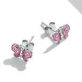 S925 Sterling Silver Pink Butterfly Ear Studs Women Earrings