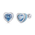 S925 Sterling Silver Heart Zircon Ear Stud Women Earrings(Blue)