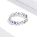 S925 Sterling Silver Rainbow Heart Zircon Women Ring, Size:7