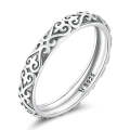 S925 Sterling Silver Retro Embossed Flower Texture Women Ring, Size:8
