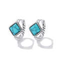 S925 Sterling Silver Square Turquoise Ear Buckle Women Earrings