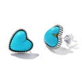 S925 Sterling Silver Heart Turquoise Ear Stud Women Earrings