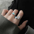 925 Sterling Silver Ladies Irregular Crystal Onyx Open Ring, Specification:J1763