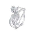 BSR453-6 S925 Sterling Silver White Gold Plated Zircon Luxury Leaf Ring