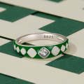 SCR942-7 S925 Sterling Silver Personalized White Green  Texture Ring Hand Decoration