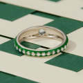SCR942-7 S925 Sterling Silver Personalized White Green  Texture Ring Hand Decoration