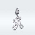 S925 Sterling Silver 26 English Letter Pendant DIY Bracelet Necklace Accessories, Style:A