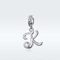 S925 Sterling Silver 26 English Letter Pendant DIY Bracelet Necklace Accessories, Style:K