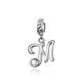 S925 Sterling Silver 26 English Letter Pendant DIY Bracelet Necklace Accessories, Style:M