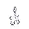 S925 Sterling Silver 26 English Letter Pendant DIY Bracelet Necklace Accessories, Style:N