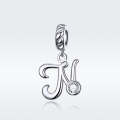 S925 Sterling Silver 26 English Letter Pendant DIY Bracelet Necklace Accessories, Style:N