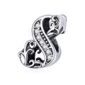 S925 Sterling Silver Relief Number Series 0-9 Beads DIY Bracelet Necklace Accessories, Style:8