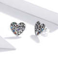 S925 Sterling Silver Tree of Life Heart-shaped Hollow Zircon Earrings