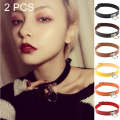 2 PCS Harajuku Punk Style Rivets Heart Lock Collar Fashion Trendy Leather Necklace, Random Color ...