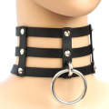 Harajuku Fashion Punk Gothic Rivets Collar Hand 3-rows Caged Leather Collar Necklace(Black)