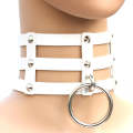 Harajuku Fashion Punk Gothic Rivets Collar Hand 3-rows Caged Leather Collar Necklace(White)