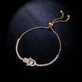 Valentines Day Gift Hamsa Hand Crystal Inlaid Hand Chain Bracelet, Chain Length: 25cm(Gold)