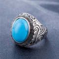 Europe and America Style Retro Gemstone Turquoise Men Titanium Steel Ring, Size: 8, Diameter: 18....