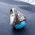 Europe and America Style Retro Gemstone Turquoise Men Titanium Steel Ring, Size: 8, Diameter: 18....