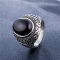 Europe and America Style Retro Gemstone Turquoise Men Titanium Steel Ring, Size: 9, Diameter: 19m...
